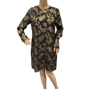 Equipment Femme Dress Black Silk Metallic Gold Floral Sheath Tunic Size S